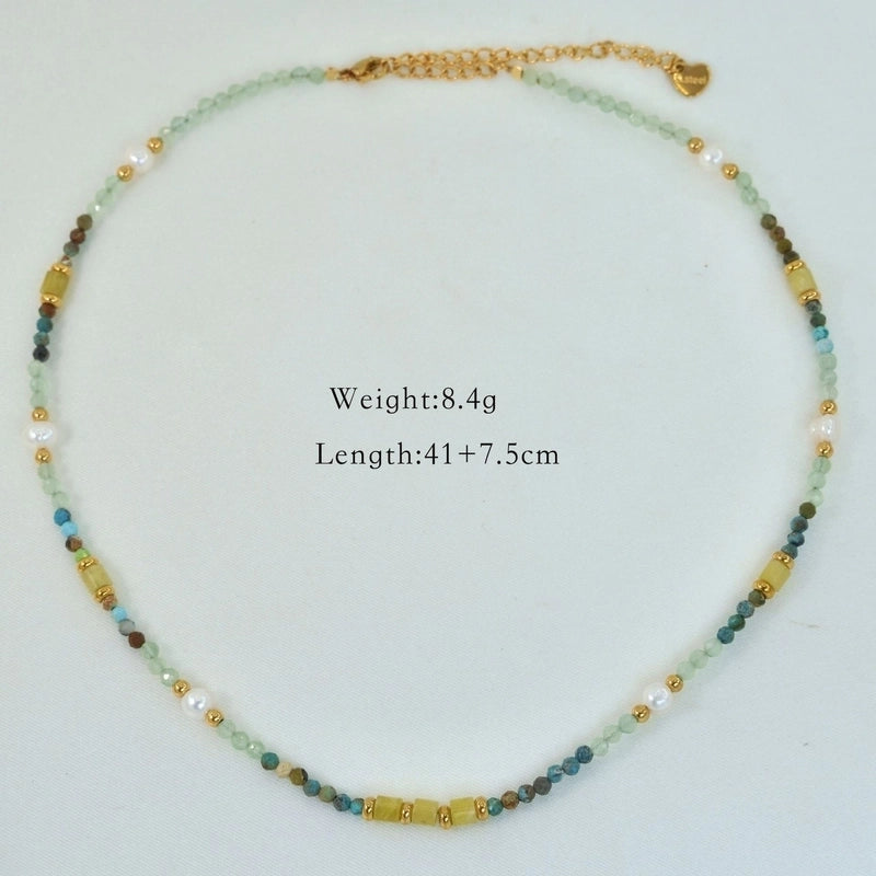 2 Pieces Hawaiian Bohemian Minimalist Geometric Freshwater Pearl Glass Titanium Steel Women\'S Necklace