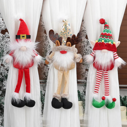 2 Pieces Christmas Curtain Buckle Long Hat Style Cartoon Old Man Elk Elf Holding Curtain Christmas Celebration Supplies