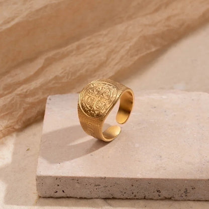 Retro Solid Color 304 Stainless Steel Plating Wide Band Ring Open Ring