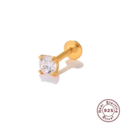 1 Piece Ear Cartilage Rings & Studs Fashion Solid Color 925 Sterling Silver Plating Inlay Zircon