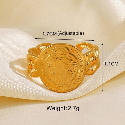 IG Style Leaves Solid Color Lines 304 Stainless Steel 18K Gold Plated Open Rings In Bulk