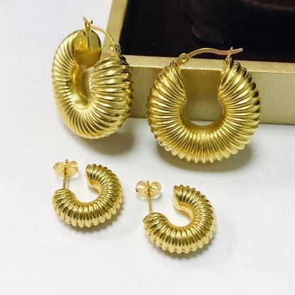 1 Pair IG Style Spiral Stripe Plating 304 Stainless Steel 18K Gold Plated Earrings Ear Studs