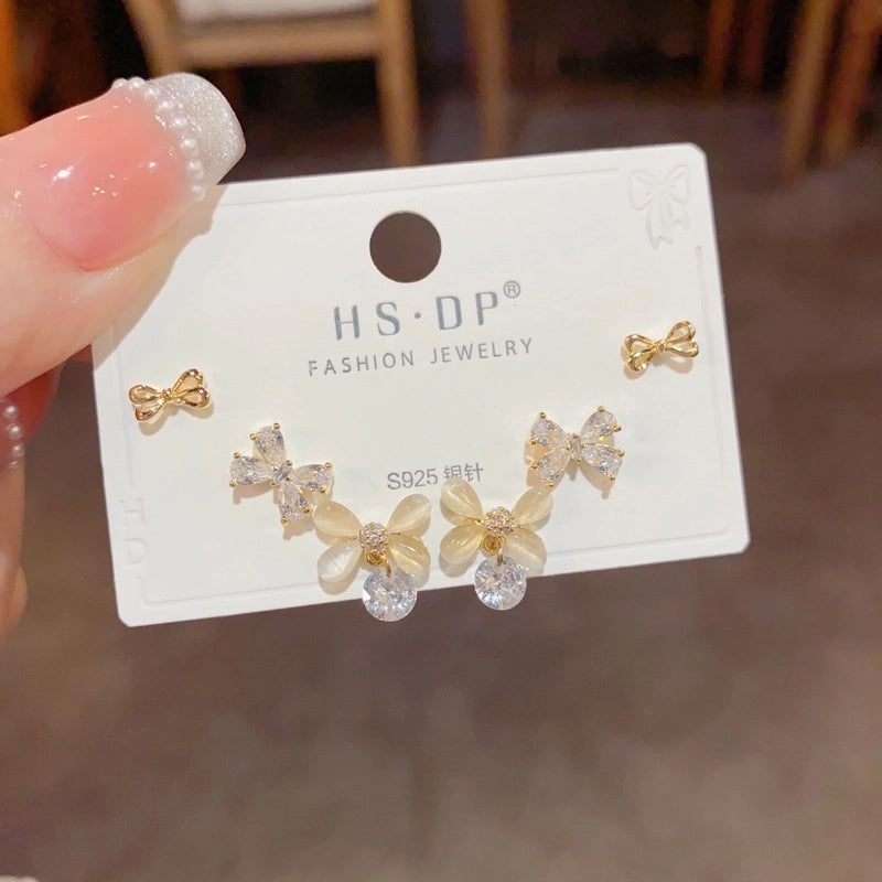 Fashion Geometric Copper Plating Artificial Pearls Zircon Earrings 3 Pairs