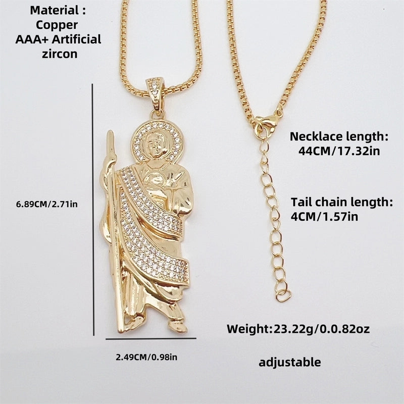 Copper 18K Gold Plated Plating Inlay Human Cross Life Tree Zircon Pendant Necklace