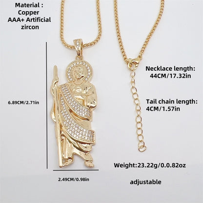 Copper 18K Gold Plated Plating Inlay Human Cross Life Tree Zircon Pendant Necklace