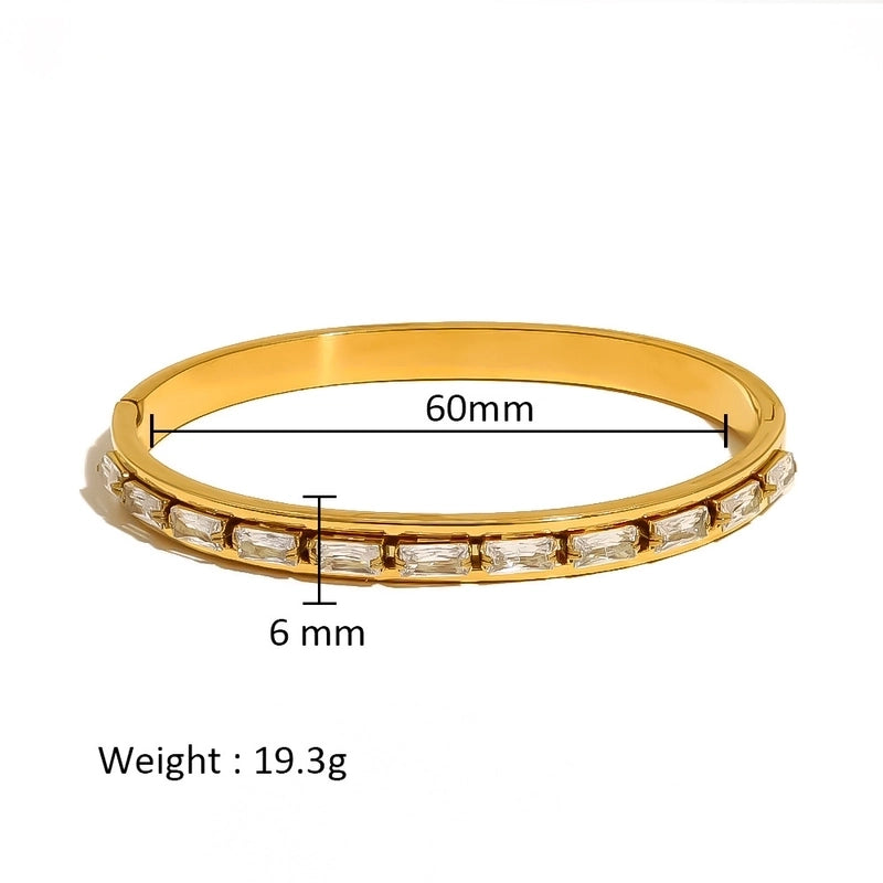 Minimalist Shiny Solid Color 316L Stainless Steel 18K Gold Plated Zircon Bangle In Bulk