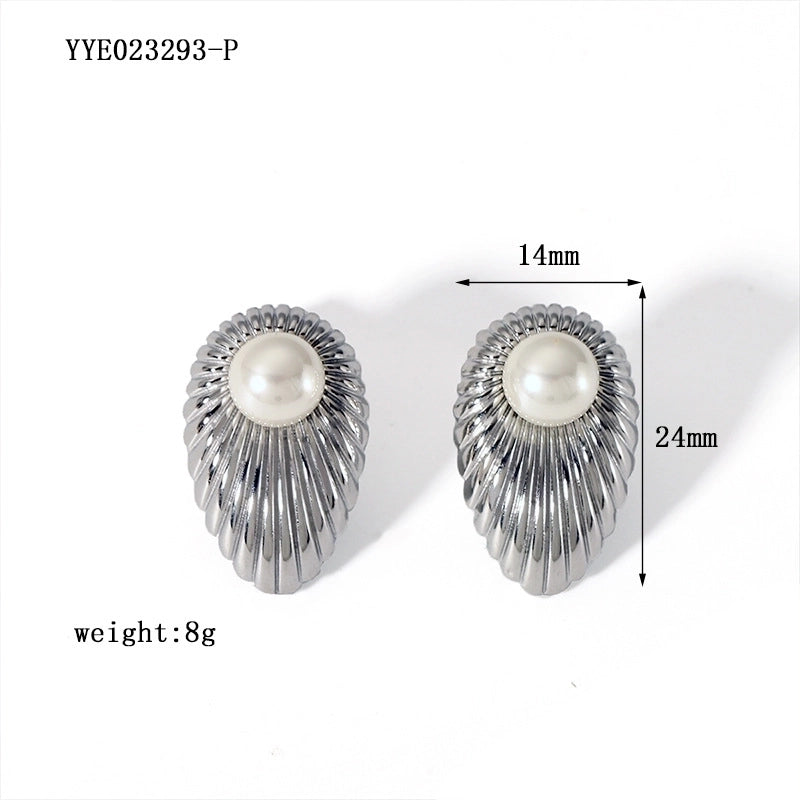 1 Pair Minimalist Irregular Plating Hollow Out Inlay 304 Stainless Steel Pearl 18K Gold Plated Ear Studs