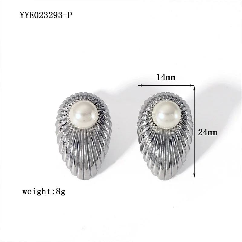 1 Pair Minimalist Irregular Plating Hollow Out Inlay 304 Stainless Steel Pearl 18K Gold Plated Ear Studs