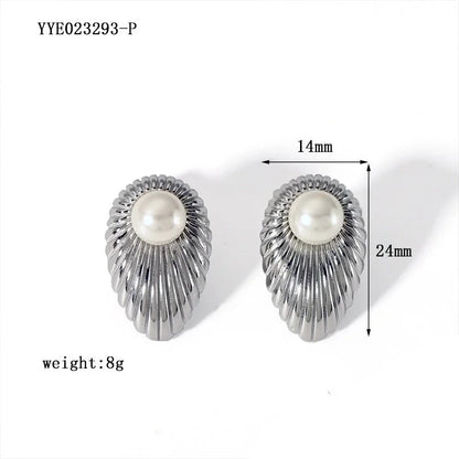 1 Pair Minimalist Irregular Plating Hollow Out Inlay 304 Stainless Steel Pearl 18K Gold Plated Ear Studs