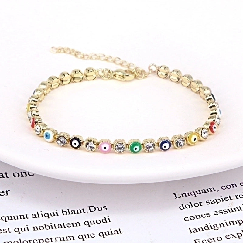 European And American New Fashion Copper Chain Inlaid Zircon Oil Dripping Devil\'s Eye Bracelet