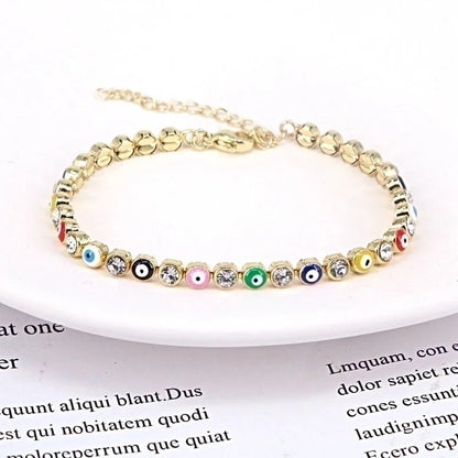 European And American New Fashion Copper Chain Inlaid Zircon Oil Dripping Devil\'s Eye Bracelet