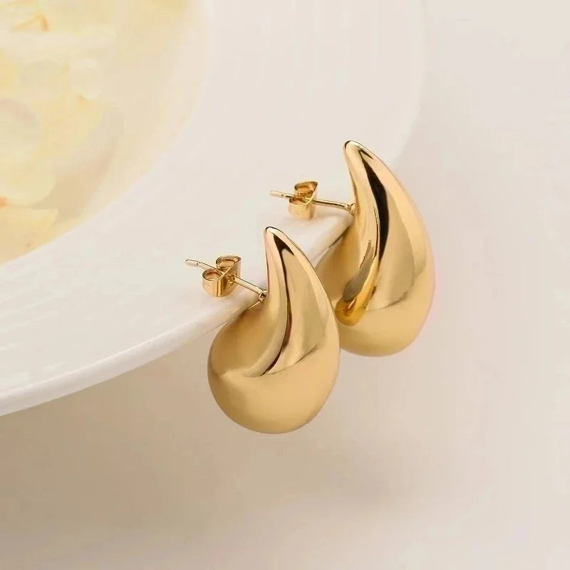 1 Pair Minimalist Water Droplets Plating 304 Stainless Steel 18K Gold Plated Stainless Steel Earrings