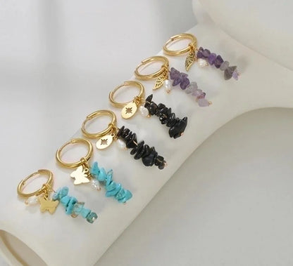 1 Pair Fashion Geometric Plating 304 Stainless Steel Natural Stone 18K Gold Plated Stainless Steel Earrings