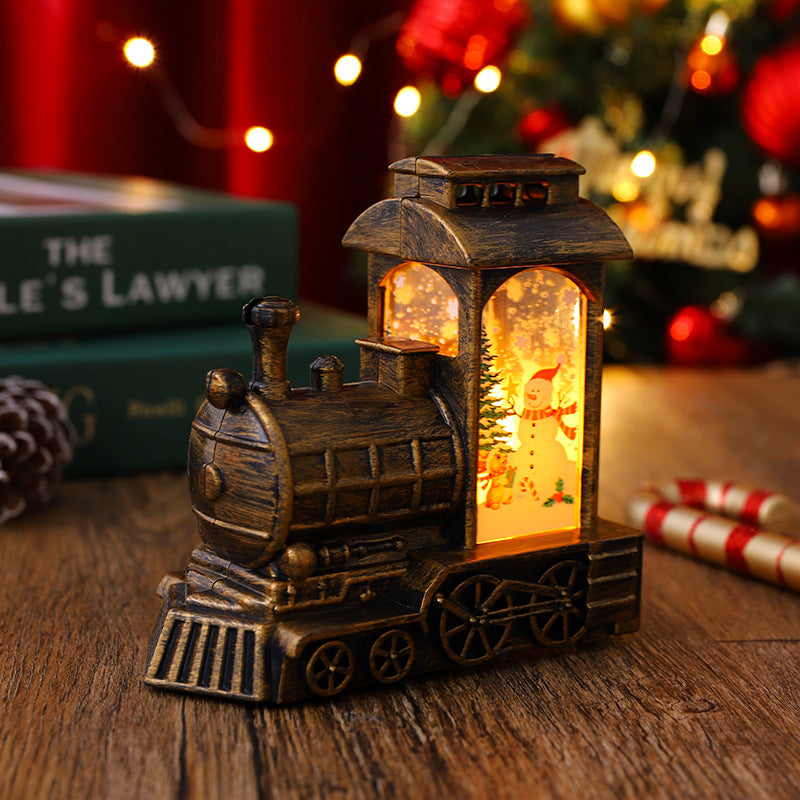 2 Pieces Christmas Decoration Glowing Santa Claus Driving Train Night Light Wind Lantern Christmas Gift Ornament