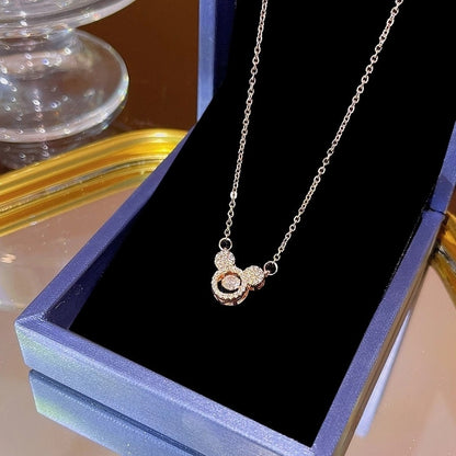 Elegant Classic Style Geometric Moon Bow Knot Titanium Steel Zircon Pendant Necklace
