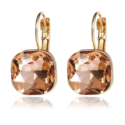 1 Pair Casual Sweet Classic Style Square Inlay Copper Glass 18K Gold Plated Drop Earrings