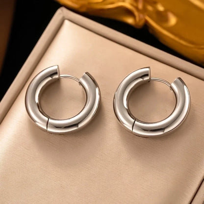 1 Pair Minimalist Round Plating 304 Stainless Steel 18K Gold Plated Hoop Earrings
