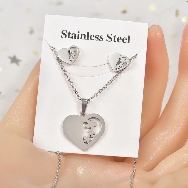 Minimalist Tortoise Star Heart Shape Stainless Steel Hollow Out Earrings Necklace 1 Set