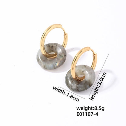 1 Pair Casual Minimalist Round Plating 304 Stainless Steel Natural Stone Earrings