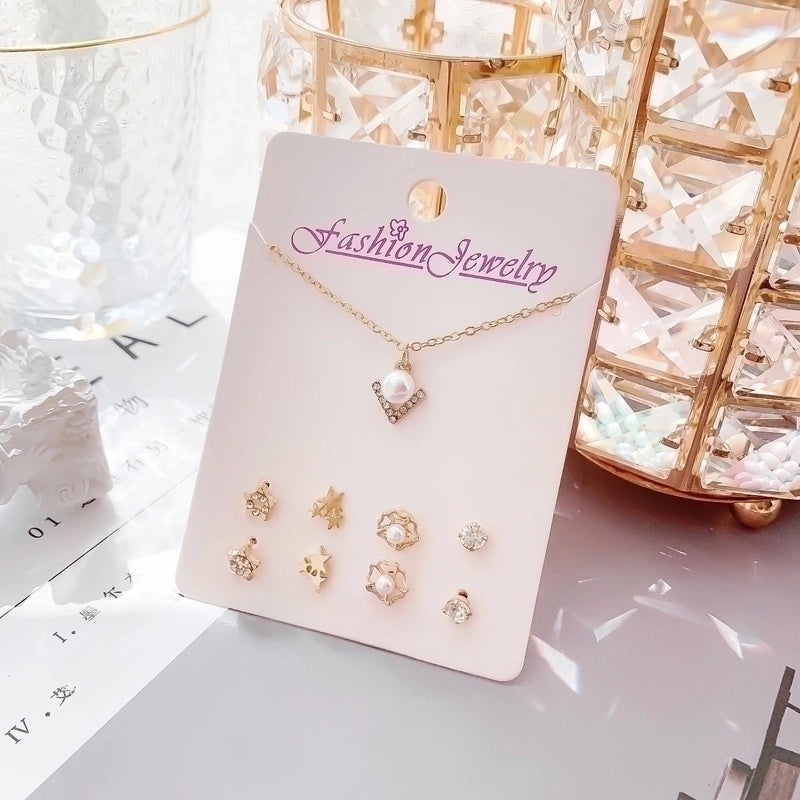 New Crystal Christmas Clavicle Chain Alloy Short Necklace Earring Set