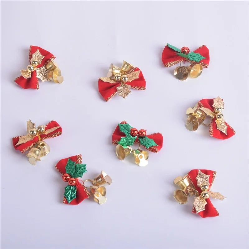 Factory Direct Christmas Bow With Iron Bell Decoration Christmas Wreath Mini Bow With Bell