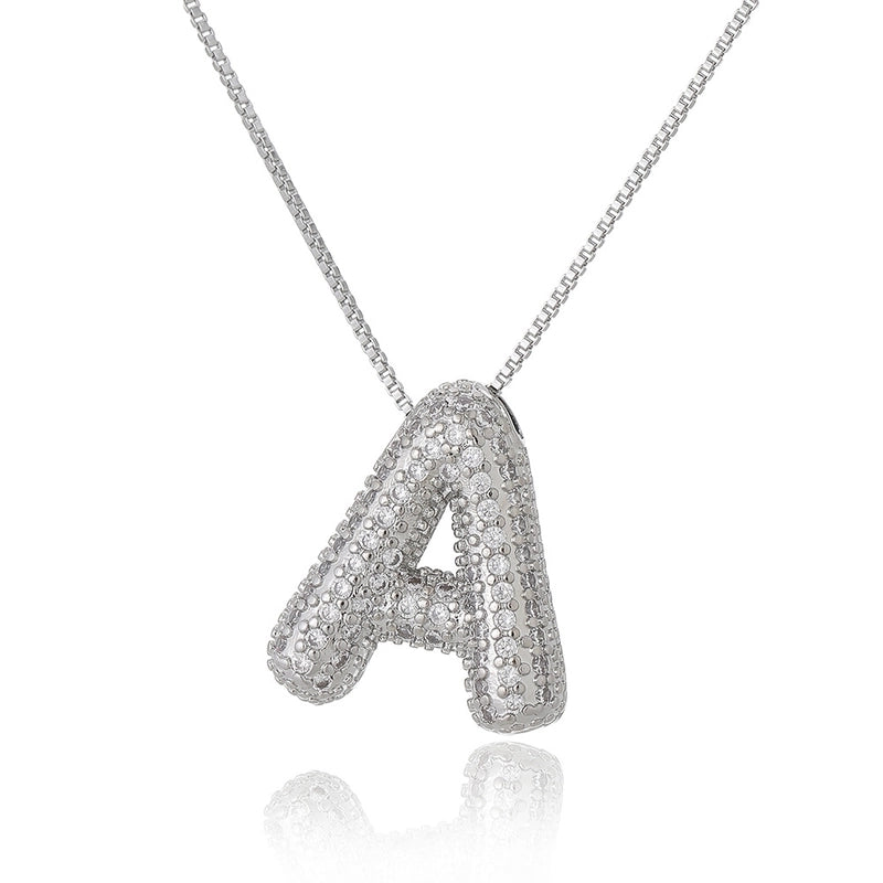 Copper Inlay Letter Zircon Pendant Necklace