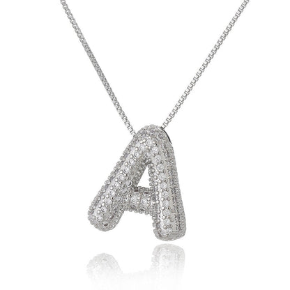 Copper Inlay Letter Zircon Pendant Necklace