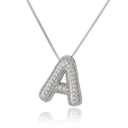 Copper Inlay Letter Zircon Pendant Necklace