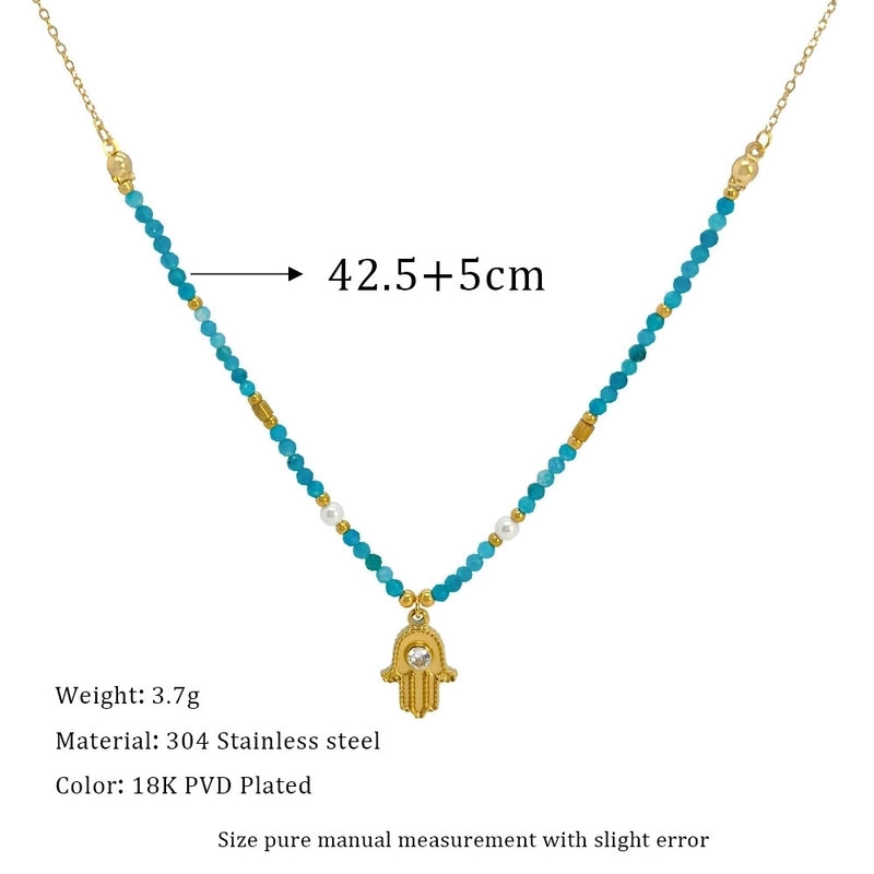 Elegant Geometric 304 Stainless Steel Natural Stone Beaded Chain Cable Chain Pendant Necklace In Bulk