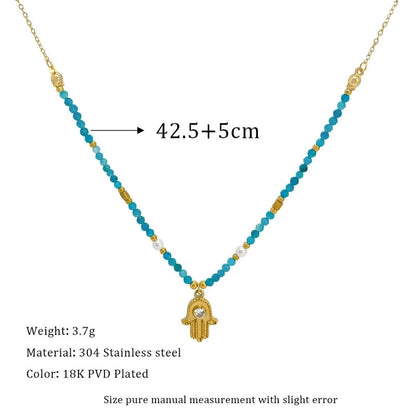 Elegant Geometric 304 Stainless Steel Natural Stone Beaded Chain Cable Chain Pendant Necklace In Bulk