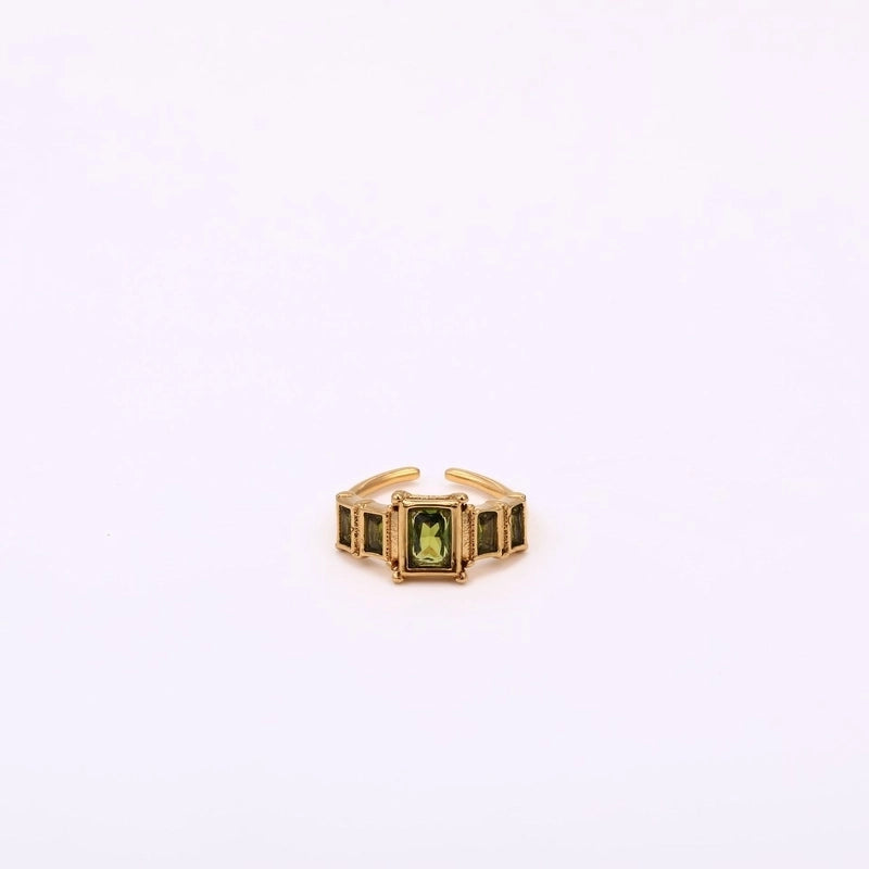 Classic Style Rectangle 304 Stainless Steel Zircon 18K Gold Plated Inlay Open Rings