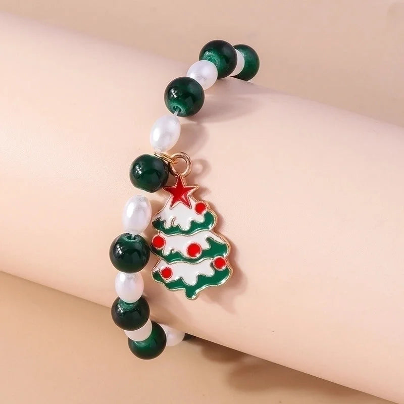 Cute Minimalist Santa Claus Artificial Pearl Beaded Bracelets Christmas