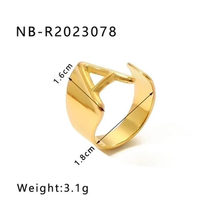 304 Stainless Steel 18K Gold Plated Modern Style Minimalist Asymmetrical Plating Letter Open Rings