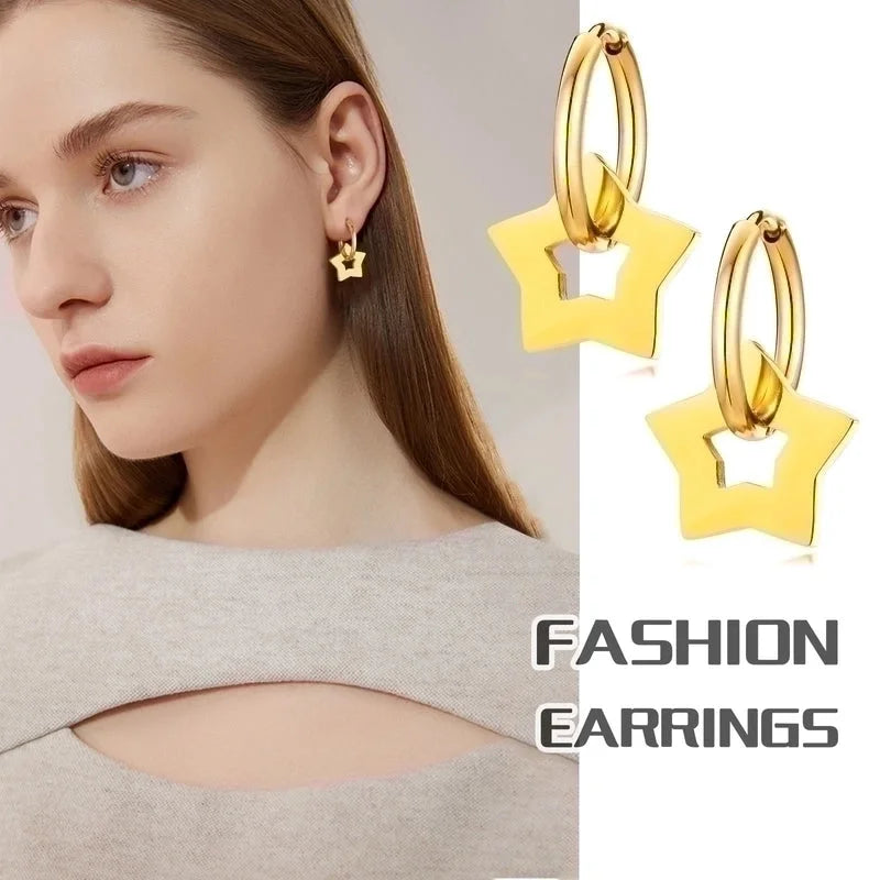 1 Pair Minimalist Star Plating Inlay 201 Stainless Steel Zircon 18K Gold Plated Drop Earrings