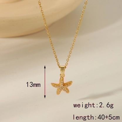 304 Stainless Steel Copper 18K Gold Plated Beach Minimalist Inlay Starfish Shell Fish Tail Artificial Pearls Zircon Pendant Necklace