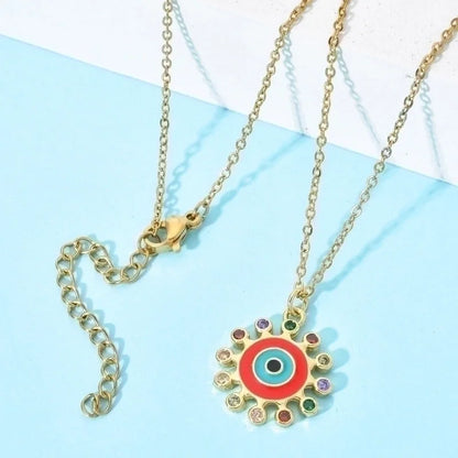 Bohemian Devil's Eye Heart Shape Stainless Steel Inlay Artificial Crystal Pendant Necklace
