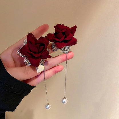 1 Pair Minimalist Flower Copper Enamel Rhinestones Drop Earrings Ear Studs