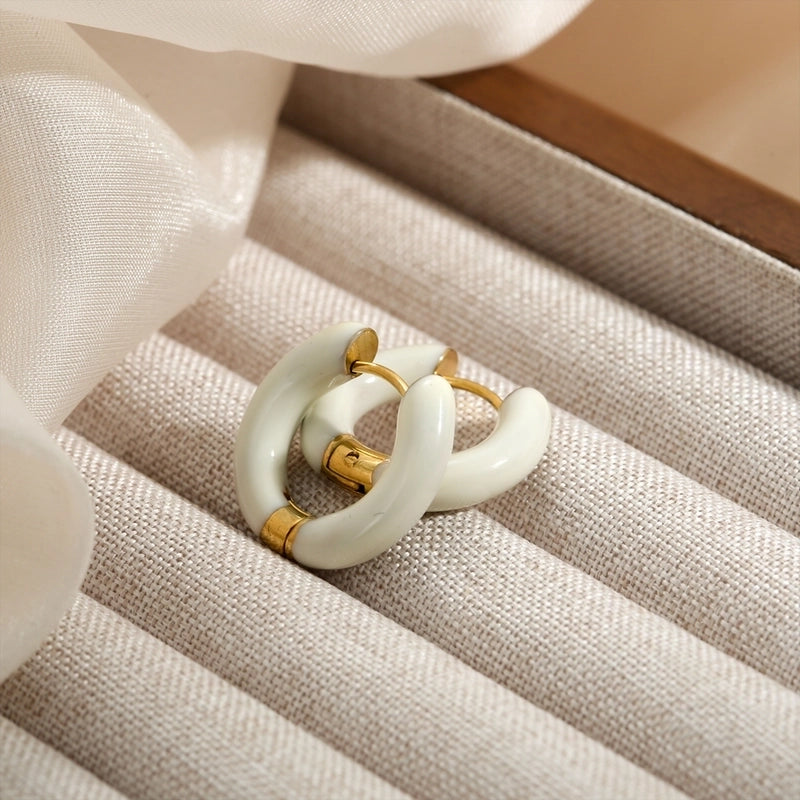 1 Pair Sweet Round Enamel 304 Stainless Steel Earrings