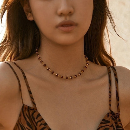 Retro Minimalist Geometric Copper Beaded Enamel Plating 18k Gold Plated Necklace