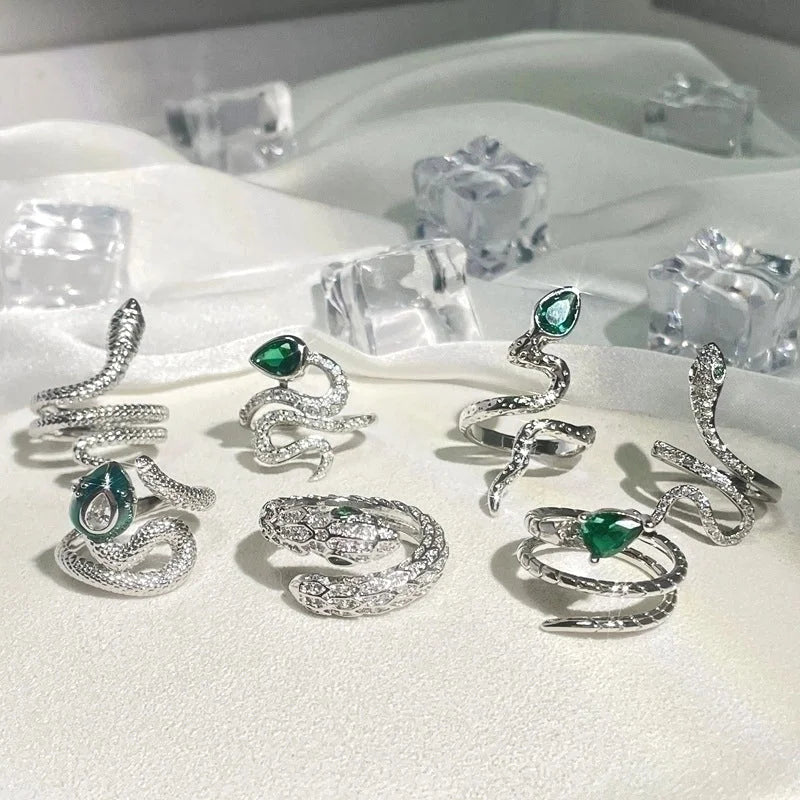 Hip-Hop Cool Style Snake Copper Plating Inlay Rhinestones Open Rings