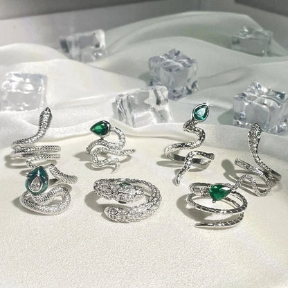 Hip-Hop Cool Style Snake Copper Plating Inlay Rhinestones Open Rings