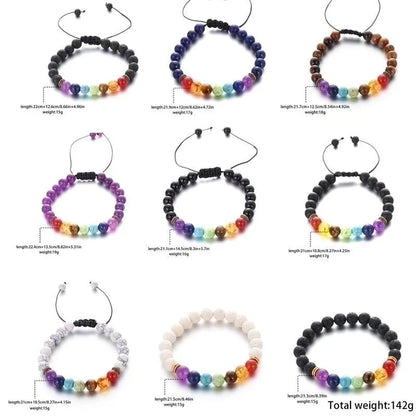 Minimalist Round Alloy Natural Stone Polyester Woven Chain Bracelets In Bulk