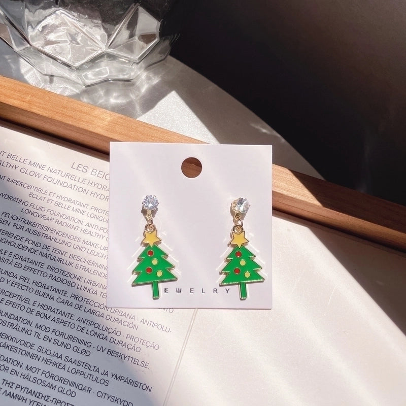 Christmas Earrings Cartoon Cute Santa Elk Earrings Sterling Silver Needle Sweet Girl Earrings