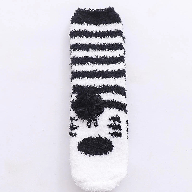 29 Cartoon Straight Embroidered Three-dimensional Animal Coral Fleece Christmas Warm Home Floor Socks Half Velvet Tube Socks