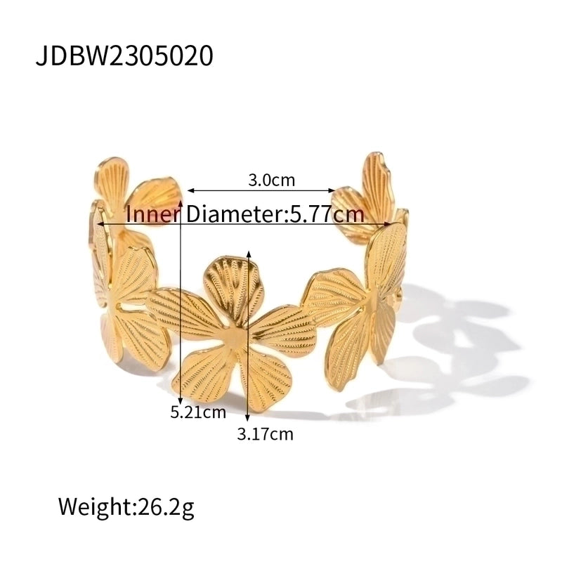 Elegant Lady Geometric Flower Stainless Steel 18K Gold Plated Bangle In Bulk