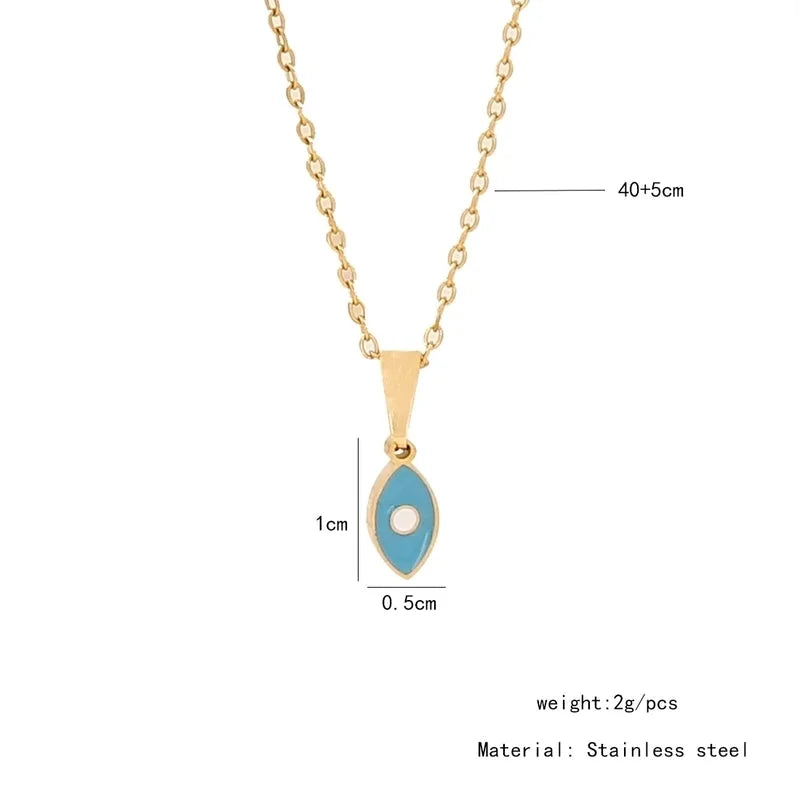 Retro Minimalist Commute Elephant Devil's Eye 304 Stainless Steel 18K Gold Plated Enamel Pendant Necklace