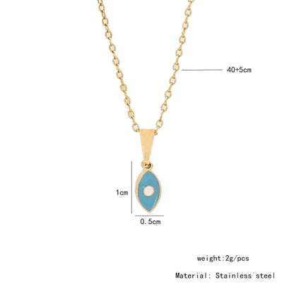 Retro Minimalist Commute Elephant Devil's Eye 304 Stainless Steel 18K Gold Plated Enamel Pendant Necklace