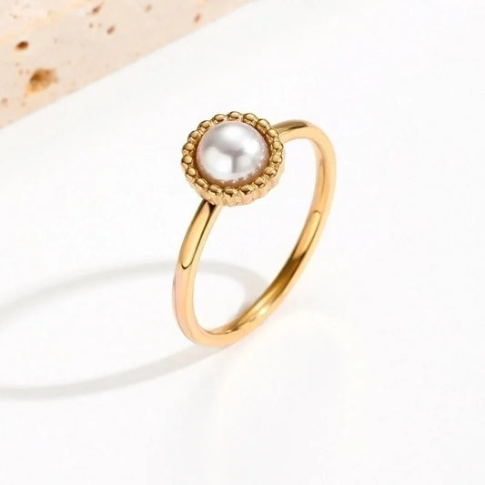 2 Pieces 304 Stainless Steel 14K Gold Plated Korean Style Plating Inlay Round Artificial Pearls Rings