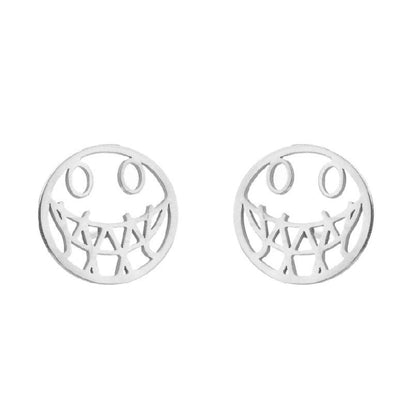 1 Pair Halloween Fashion Smile Face Star Skull Plating Hollow Out Stainless Steel Ear Studs
