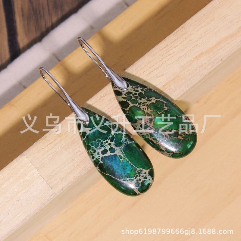 1 Pair Classic Style Water Droplets Patchwork Agate Drop Earrings